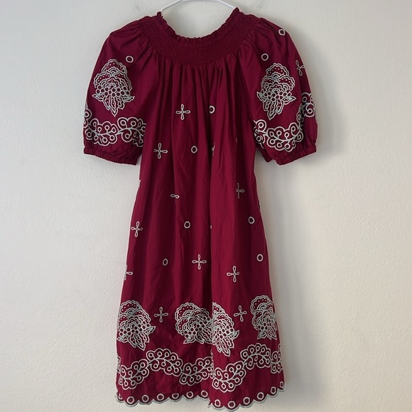 Roller Rabbit Peonia Embroidered Ainsley Dress Size Small Maroon and Blue - Picture 6 of 10